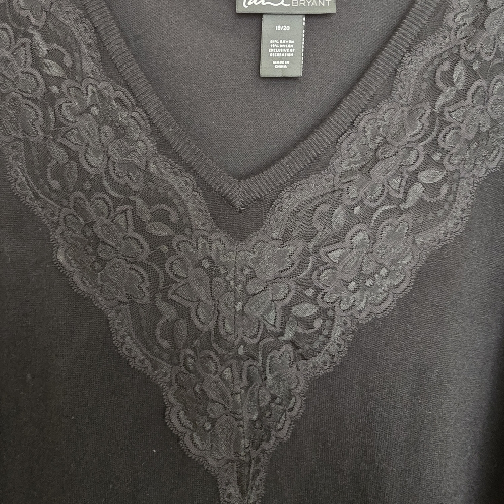 Lane Bryant Black V-Neck Sweater with Lace Inset - Picture 2 of 5